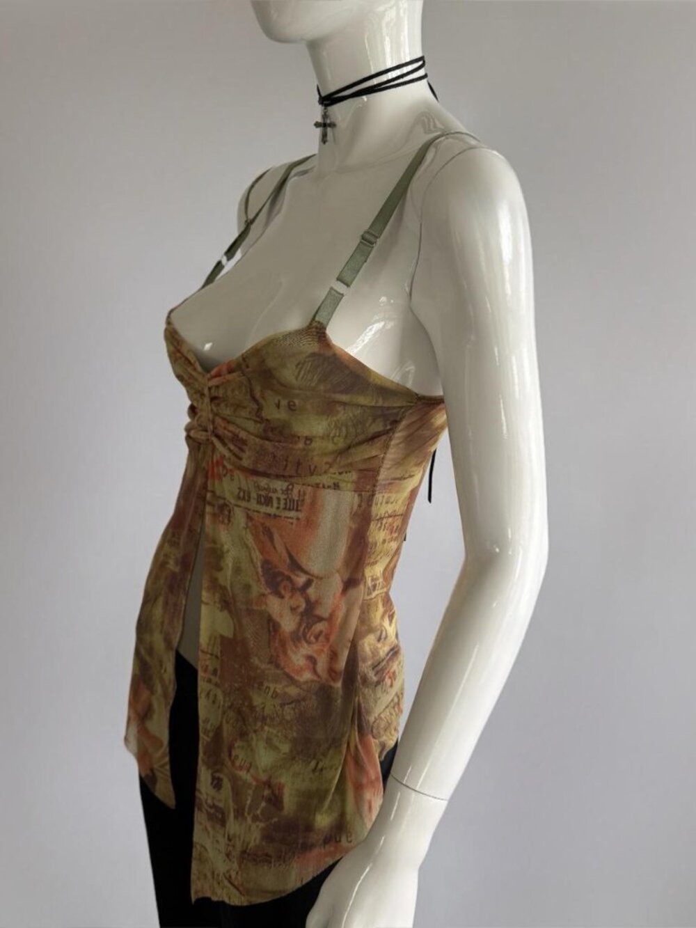 Italian Vintage Asymmetric Mesh Cinched Bust Cami Top - Picture 6 of 7